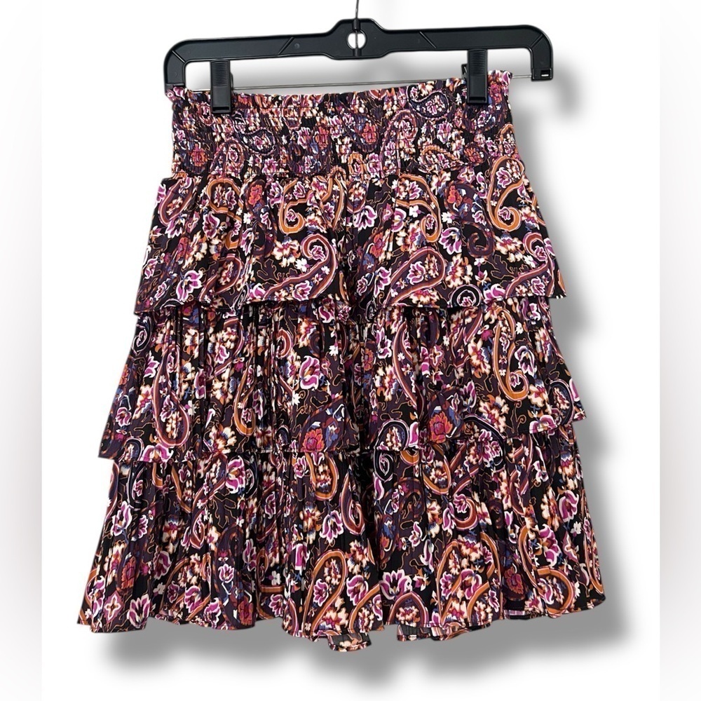 Anthropologie Smocked Tiered Paisley Mini Skirt